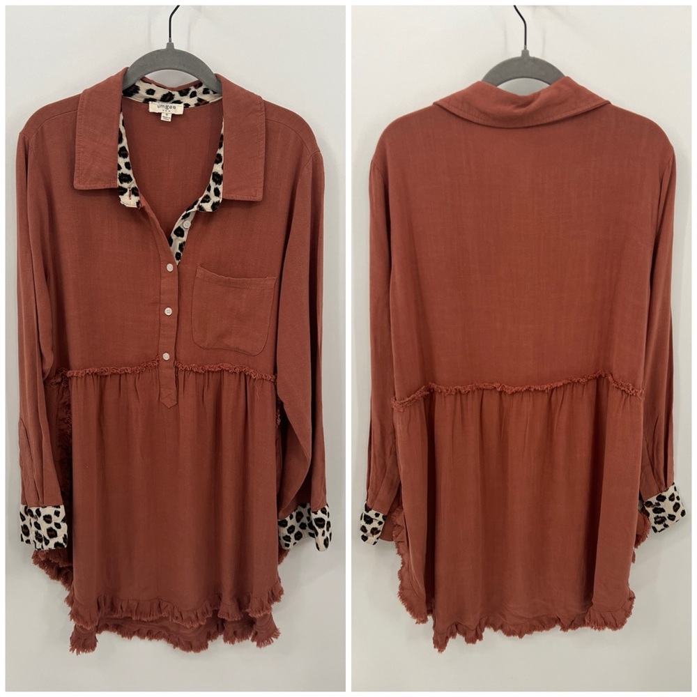 Umgee leopard print trim tunic dress - Picture 2 of 15